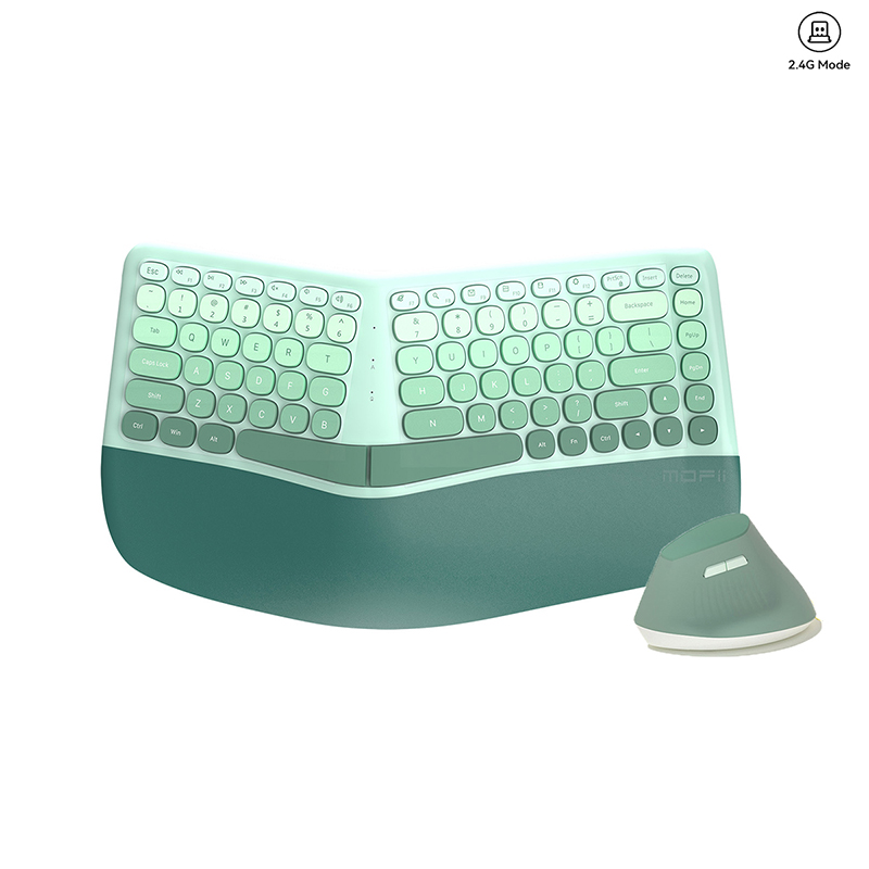 Mofii ergonomisk 2.4g trådløst delt tastaturmus-kombinasjon med håndleddsstøtte 1600 dpi trådløs vertikal mus for pc/bærbar/stasjonær datamaskin: Grønn / Hvit bryter