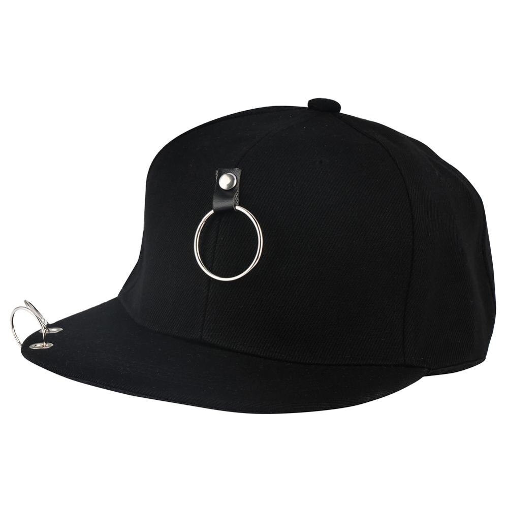 Casquette de Baseball Hip Hop | Noire, écharpe latérale, chaîne Punk Rock Style Piercing, anneau de Sport, respirant os Masculino crâne Jazz papa: Default Title