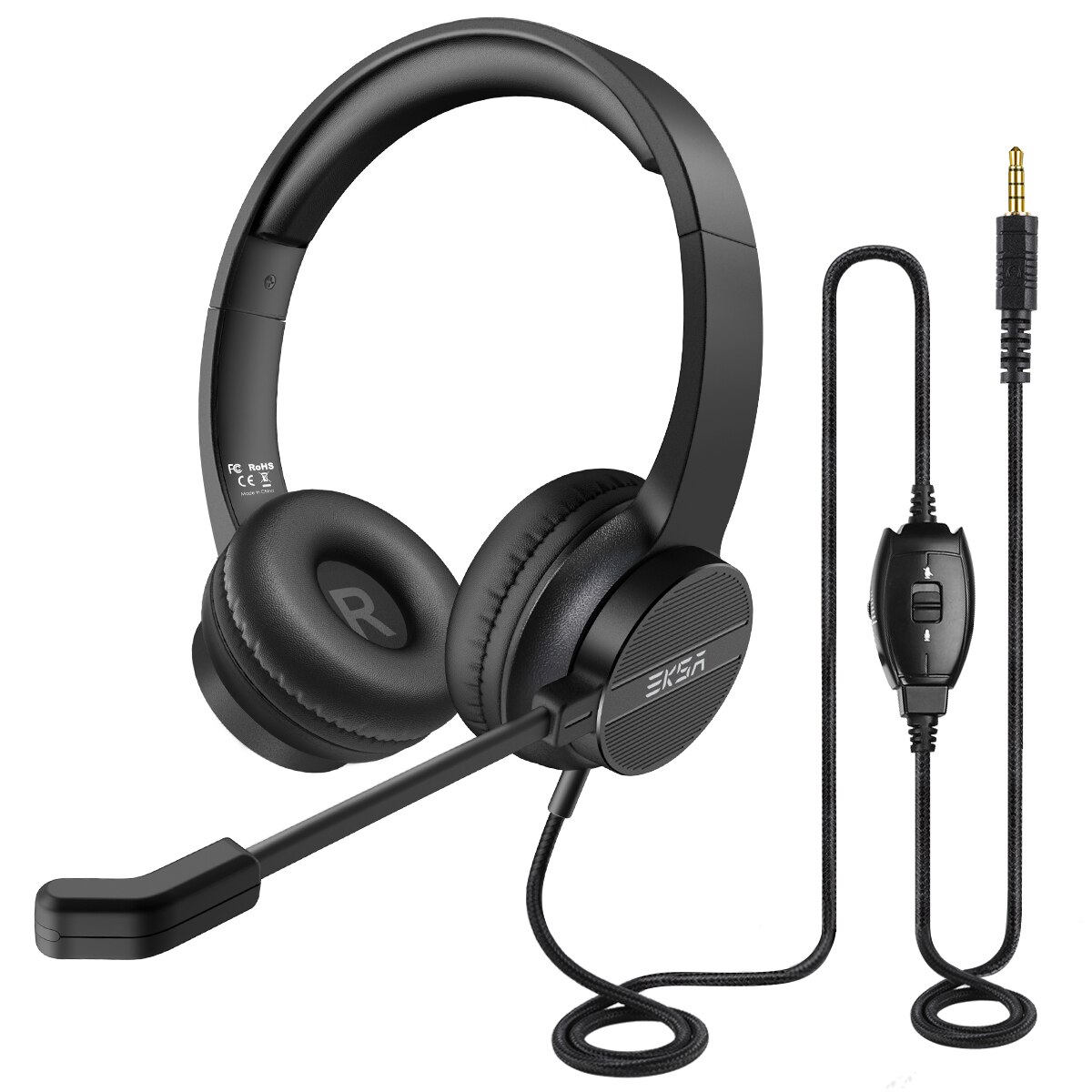 EKSA H12 Office Headset On-Ear 3.5mm Wired Computer Headphones with Microphone Call Center Headsets Gamer for PC Laptop Skype: Default Title