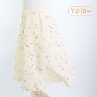 Chiffon ballet nederdel kvinder voksne piger ferie wrap balsal dans nederdel blomster print korte nederdele: Gul