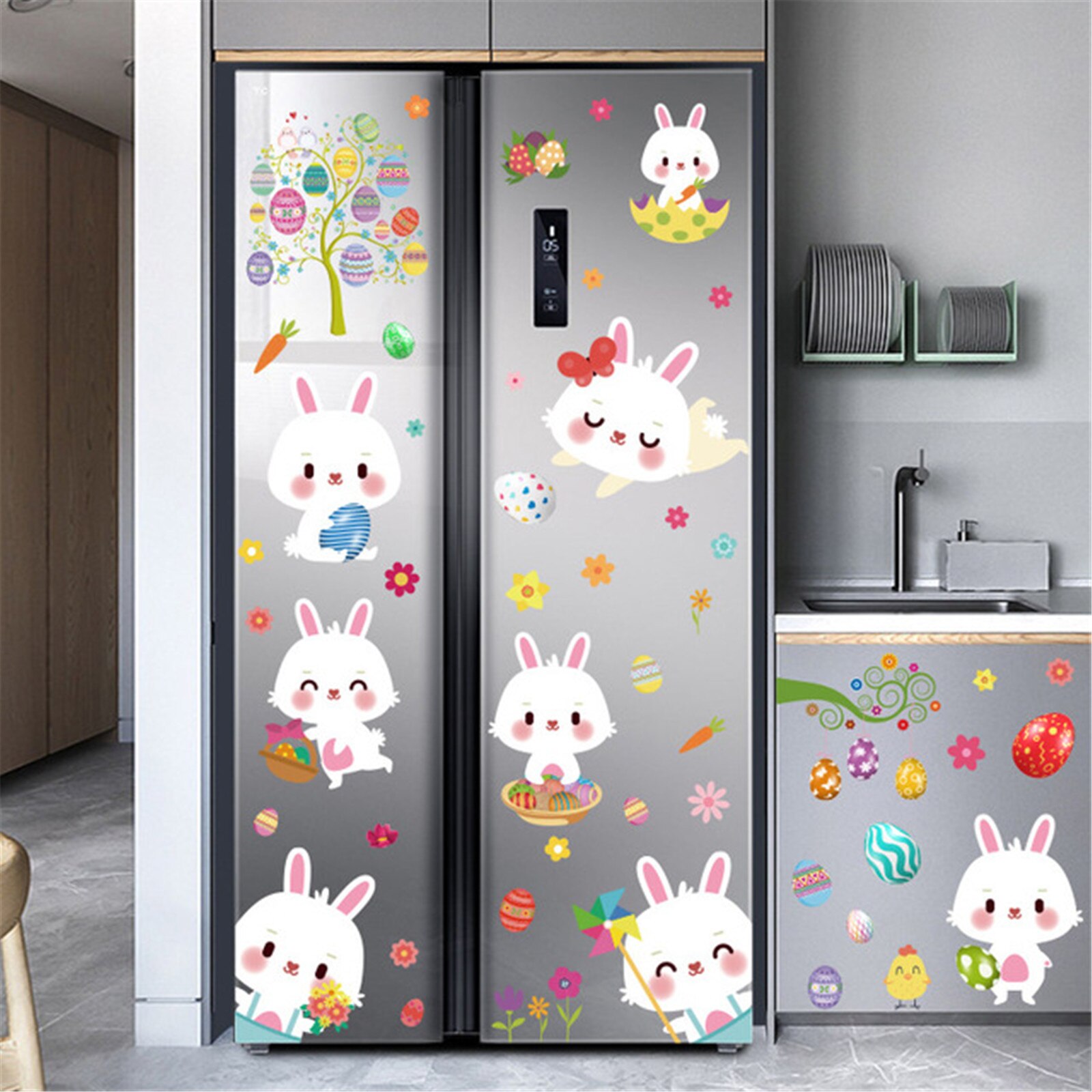 Pasen Pasen Muurstickers Cartoon Kinderen Bunny Chick Sticker Muur Sticker Raamsticker Spiegels Home Decor
