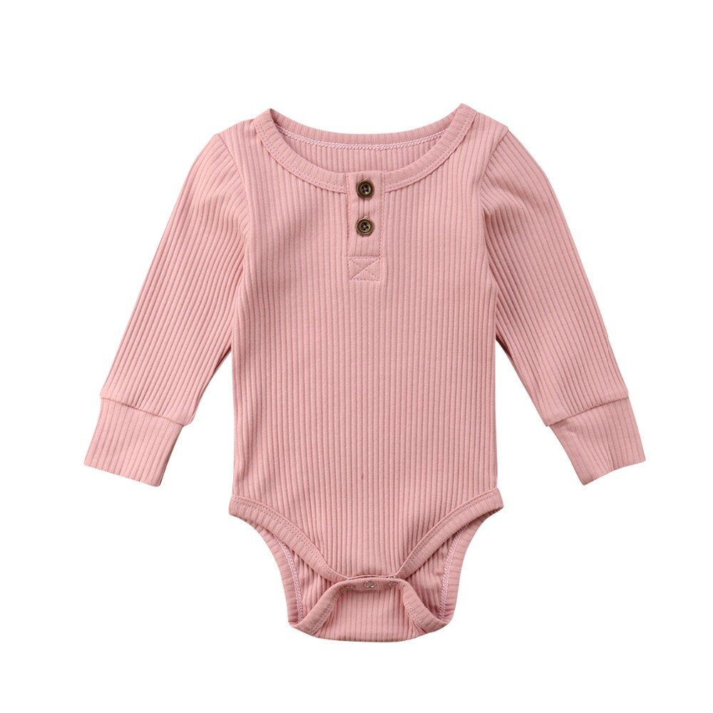 Helt nyfödd baby flicka pojke ribbad body volang i ett stycke solid jumpsuit långärmad outfit vårsoldräkt