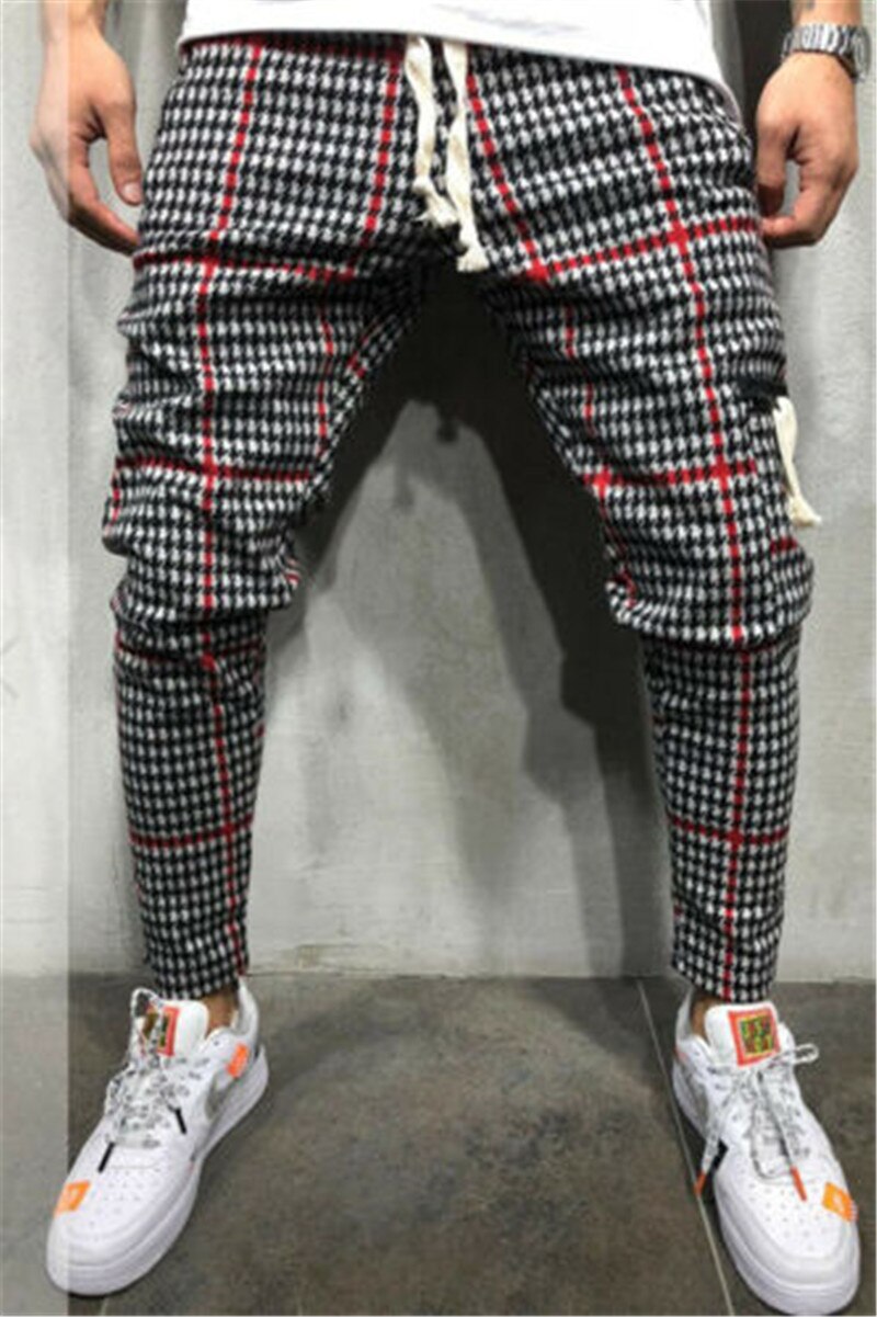 Pantalon Long à carreaux pour hommes, de , style Hip Hop, Harem élastique, printemps automne,: XXL / Rouge