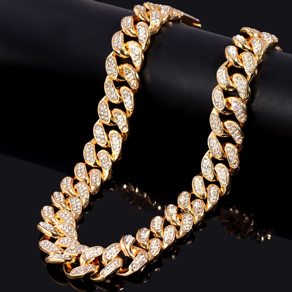 Collana girocollo da donna cubana spessa da 20MM con pavé di strass con strass ghiacciato Bling collane cubane gioielli anca-salto musica rock festa