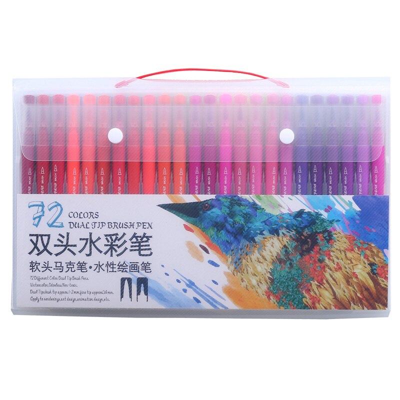 Pincel doble arte marcadores y plumas punta fina y pincel punta FineLiner dibujo pintura acuarela pluma útiles escolares 18/24/48/72/100 Uds: 72-xh002