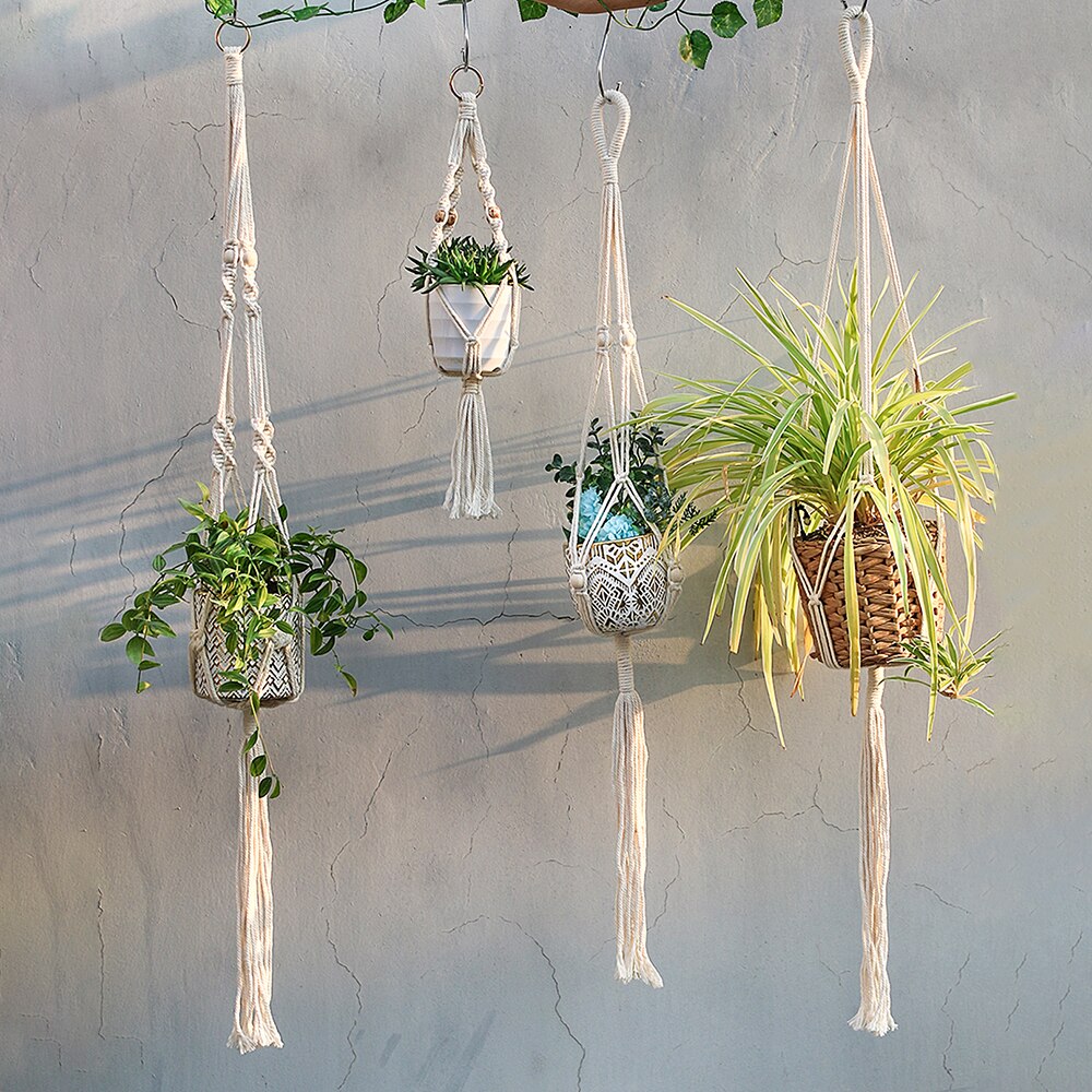 Colgador de macramé para plantas, macetas de jardín, soporte colgante para interior y exterior, macetero de pared, cesta de cuerda para decoración del hogar, paquete de 3