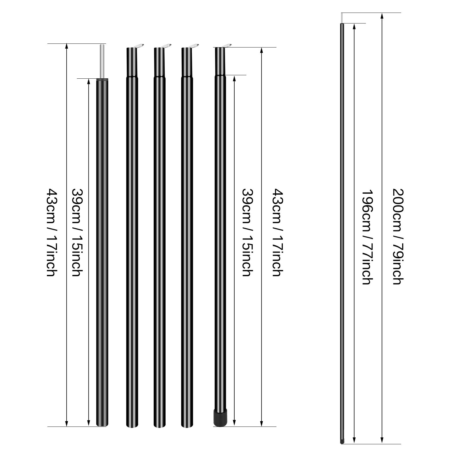 Tent Tarp Poles Set of 2, Universal Telescopic Adjustable Aluminium Camping Awning Poles Tent Accessories