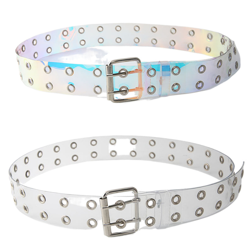 zwei Reihe PVC Klar Gürtel Für Frauen Stift Schnalle Weiblichen Weiß Taille Hosen transparent Gürtel Damen Jeans Tülle gürtel