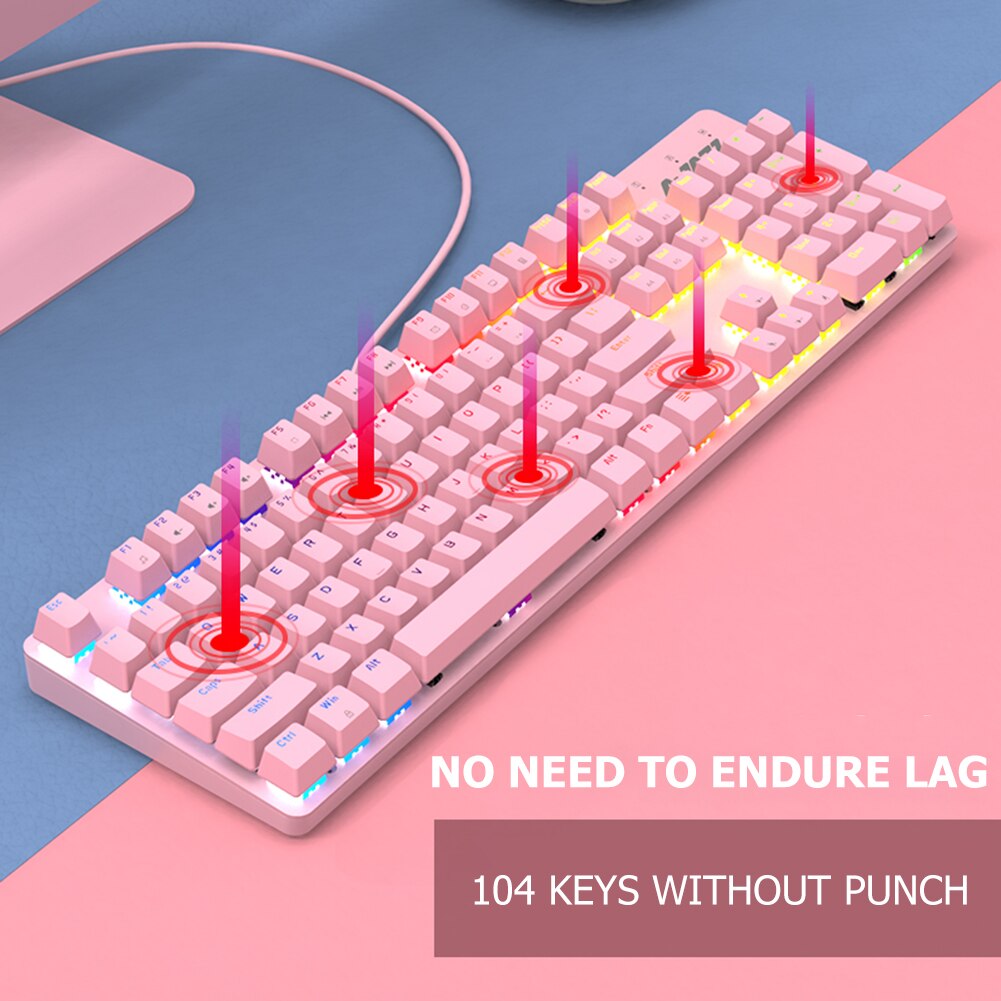 USB Wired Pink Real Mechanical Keyboard and Mouse Set with Blue Switch Cute Girls E-sports Gamer Computer Peripherals Keyboard