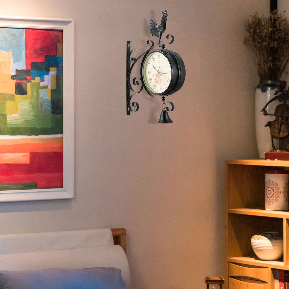 Vintage Inspired Double Sided Wall Clock Wrought Iron Train Grand Station Style Dustproof Retro Double-Sided Wall Clock