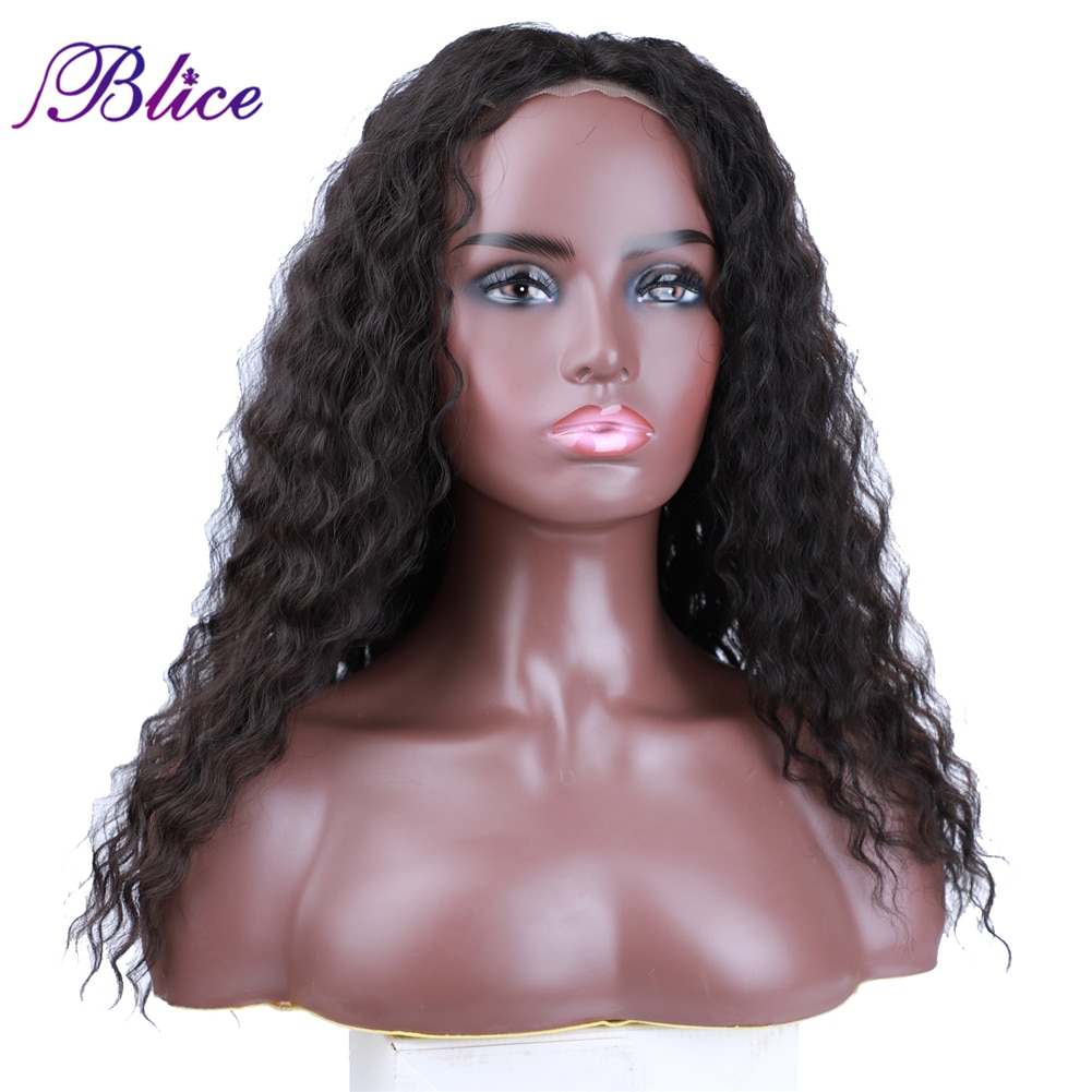 Blice syntetisk blonde lukning paryk deep wave langt hår extensions blandet hår parykker naturlig stil 18 tommer til kvinder