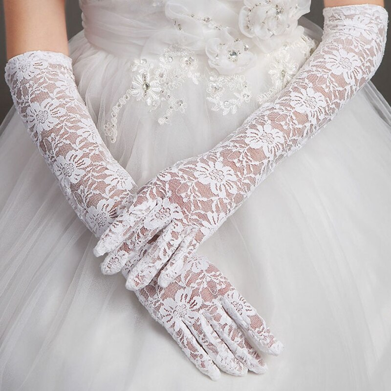 Guantes altura de codo de encaje de dedo completo para mujer, accesorios de boda, de graduación