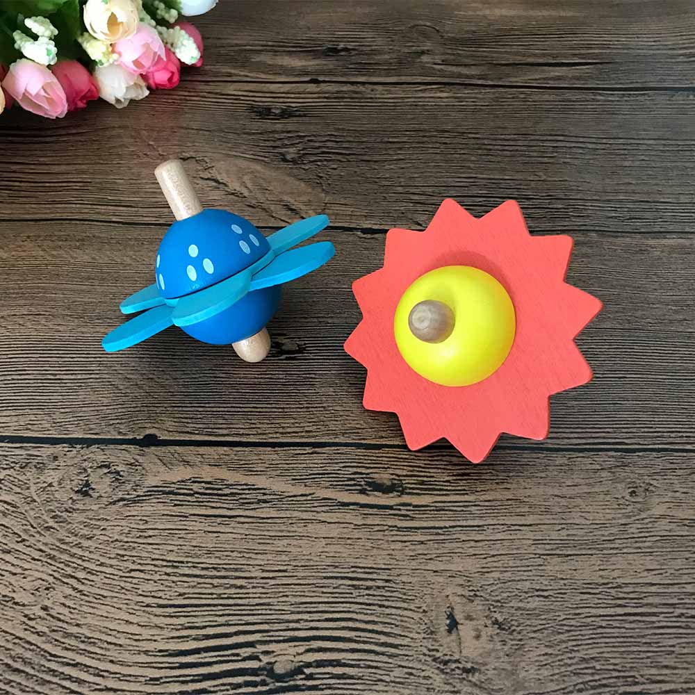 Brabd en mooie houten bloemvormige tol, klassiek speelgoed voor kinderen, vroeg educatief speelgoed, tol