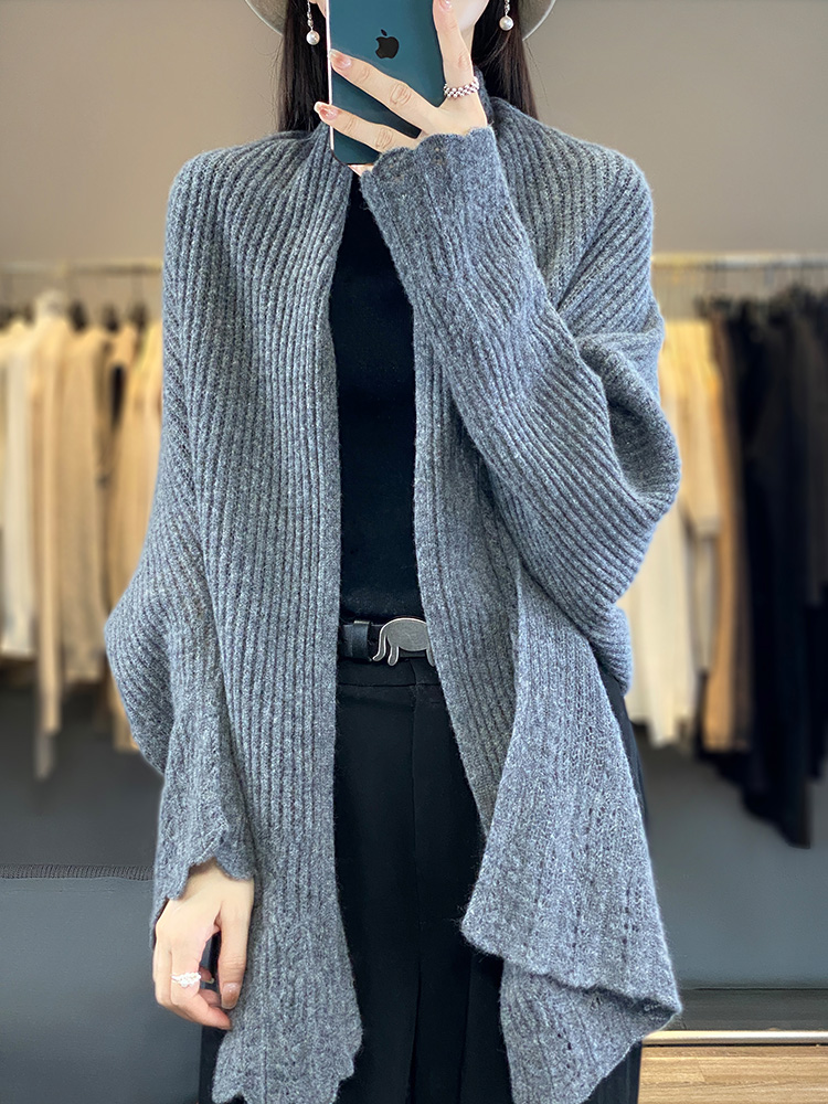 Camisola feminina cardigan xales de caxemira primavera outono 100% lã merino malhas rendas manga longa solta roupas femininas topos novo