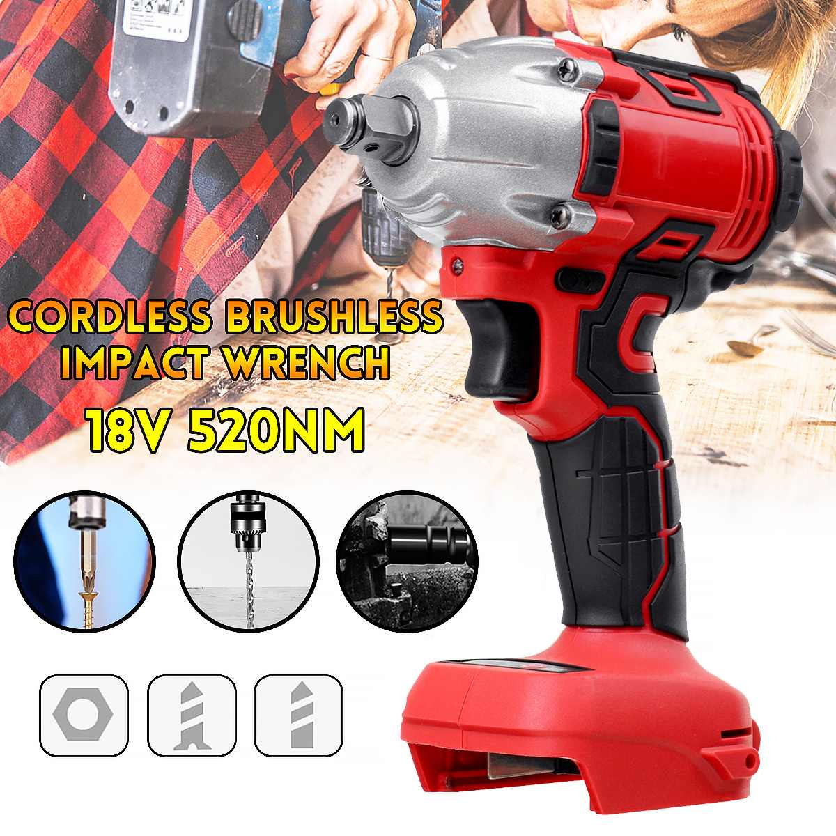 18V 520N.M 4000Rpm Elektrische Borstelloze Slagmoersleutel Cordless 1/2 Dopsleutel Power Tool Oplaadbare Voor Makita 18V batterij