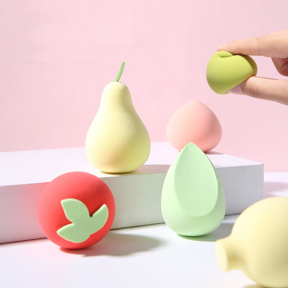 2pcs/Set Fruit Makeup Egg Strawberry Pear Shape Cosmestic Egg 2 in 1 Wet Dry Use Large Makeup Puff