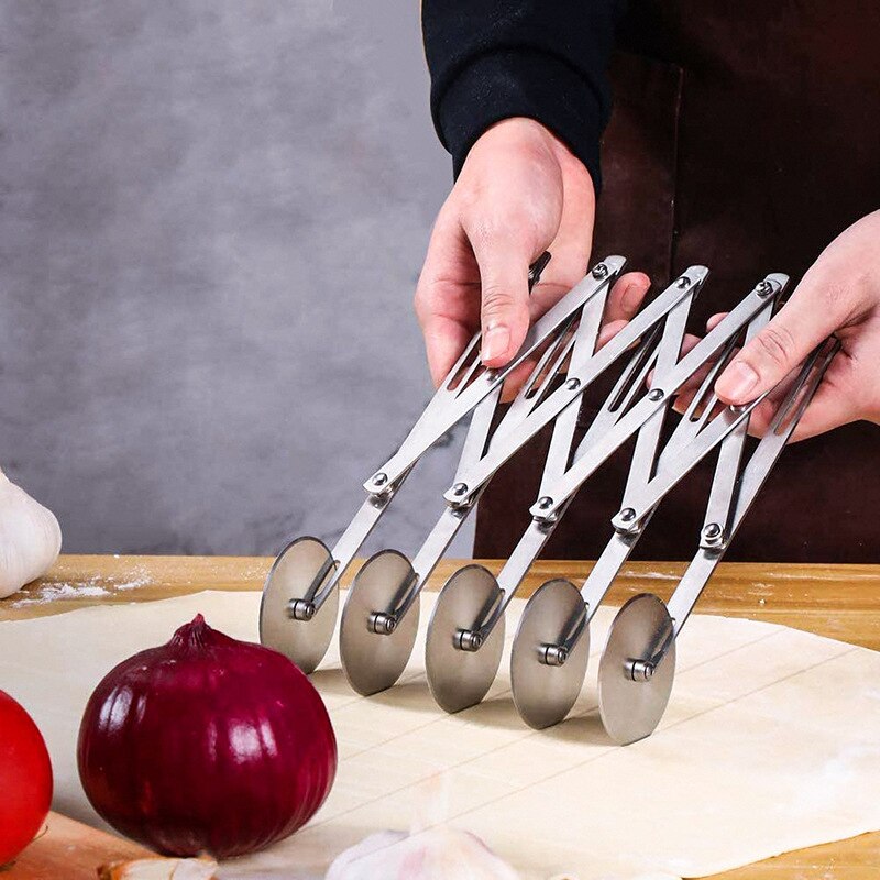 5 Wheel Pastry Cutter Stainless Steel Pizza Slicer Expandable Pie Crust Roller Baking Tool for Household Business Pizza Tool