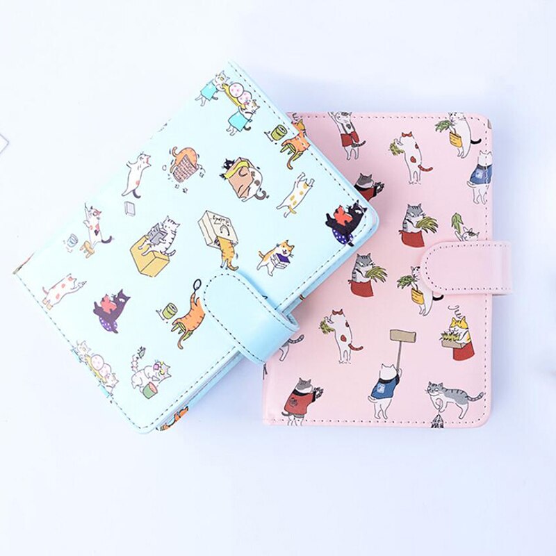 1Pc Notebook Stationery Cute Cat Printed Leather Cover Kids Notebook Color Paper Binder Diary
