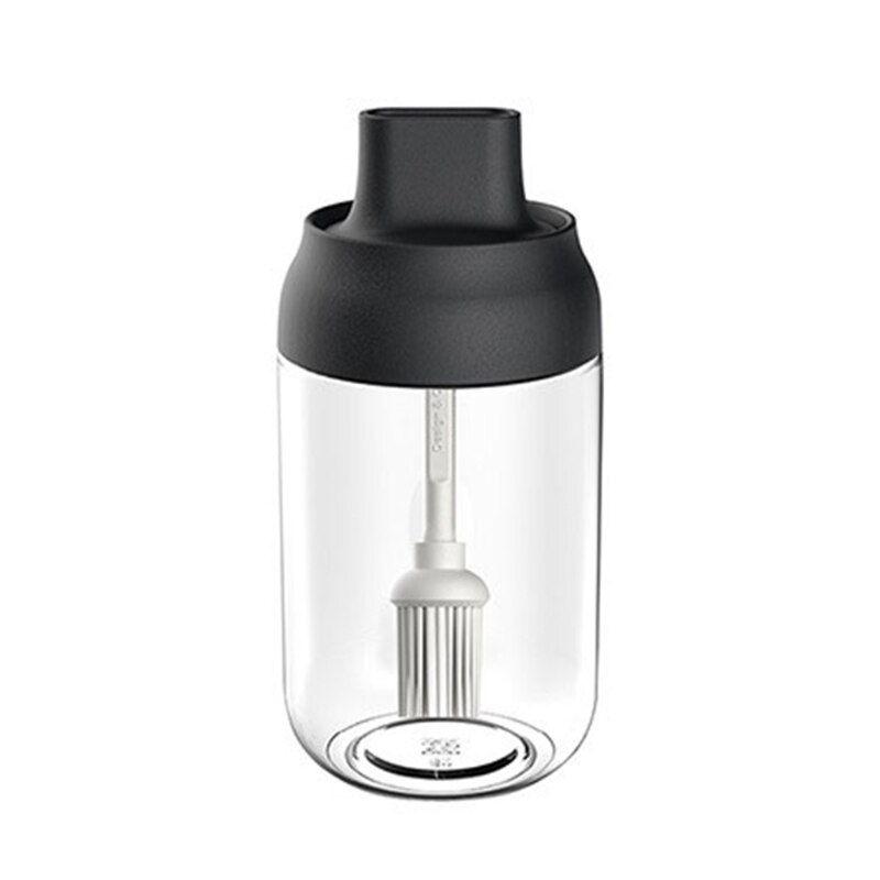250ml High Borosilicate Glass Spice Jar Seasoning Condiment Salt Pepper Storage with Spoon Honey Stick Brush Lid Kitchen: Black-B