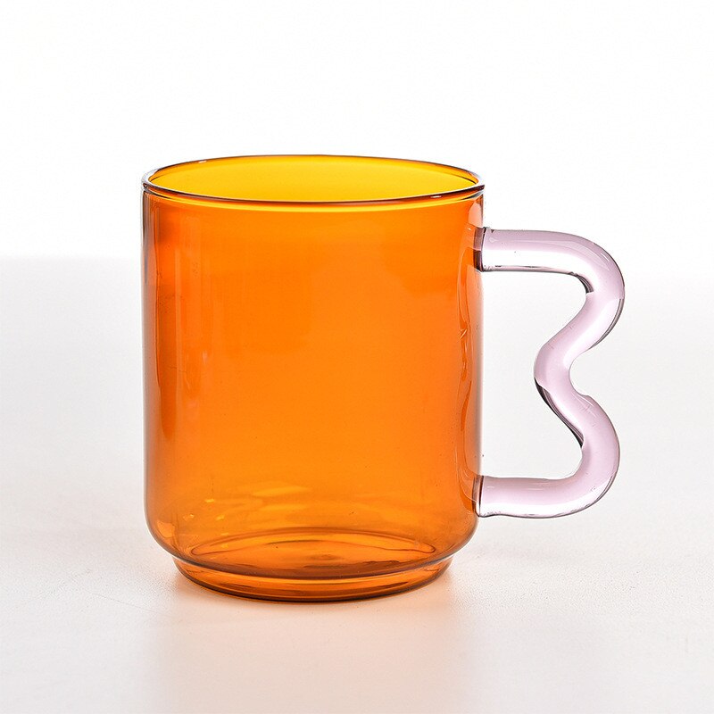 Tasse à café en verre coloré avec poignée d'oreille, tasse à expresso, pour jus de fruit, pour le bureau, pour le petit déjeuner, couleur contrastée,: champagne