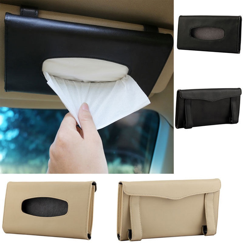 Sort og beige læderpapir taske bærbar og praktisk bil solskærmsvævspapir vævsserviet tilbehør