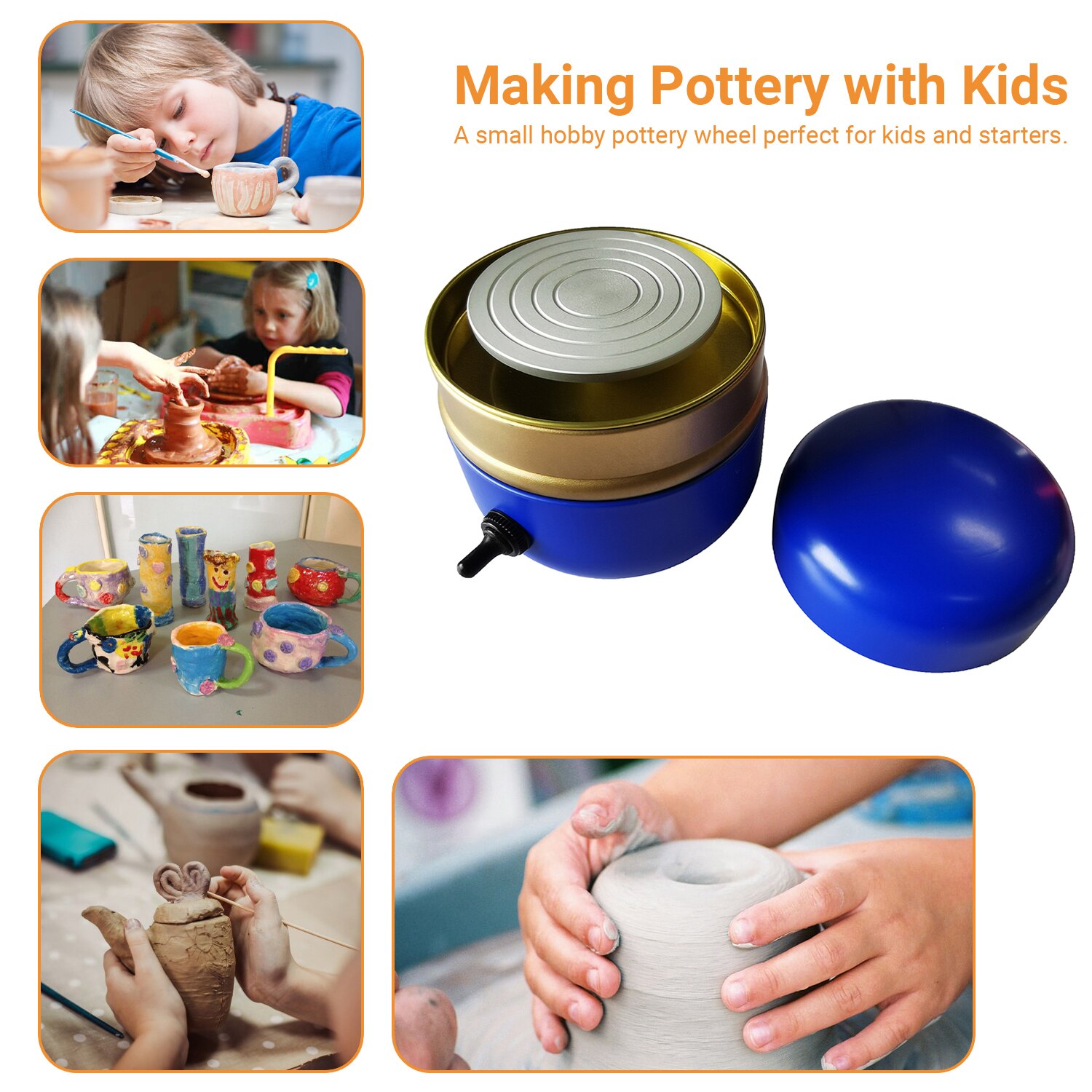 Mini Electric Pottery Wheel Portable Ceramic Machine with 6cm Turntable Clay Sculpting Wheel with Variable Speed and Clockwise