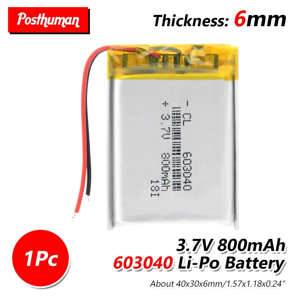 603040 3.7V lithium polymer rechargeable battery 800mAh 063040 For GPS navigator MP3 MP4 MP5 Power Bank Bluetooth speaker Toys: 1Pc