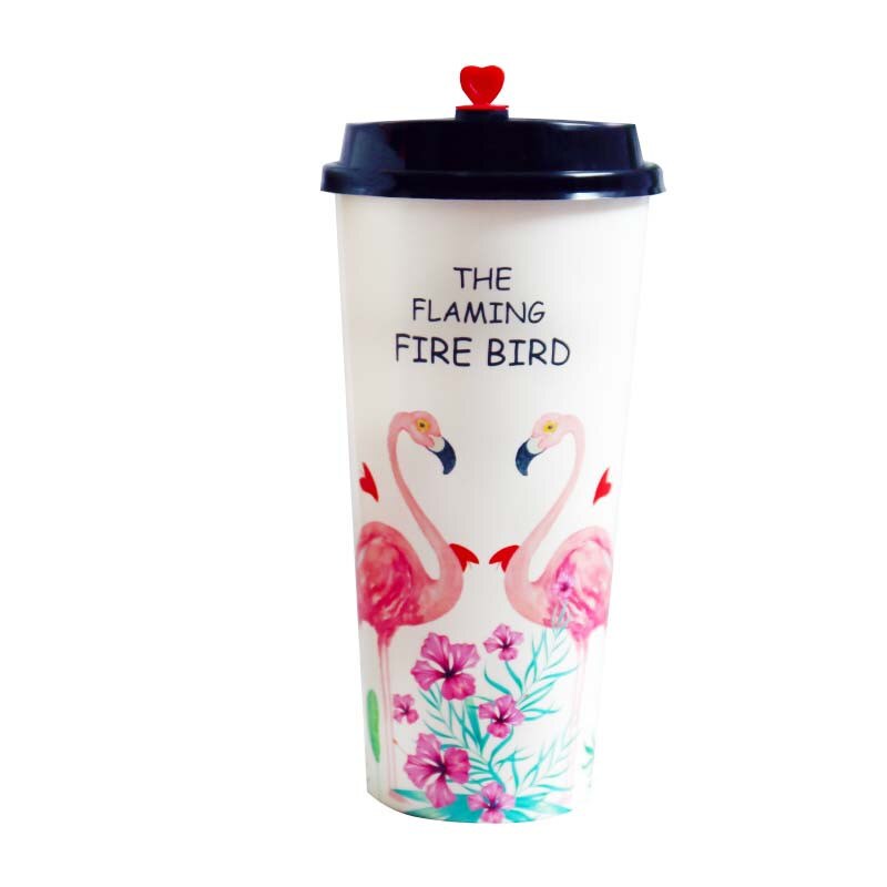 50pcs white flamingo cup 500ml disposable coffee cup party birthday favor beverage paper cup with love lid