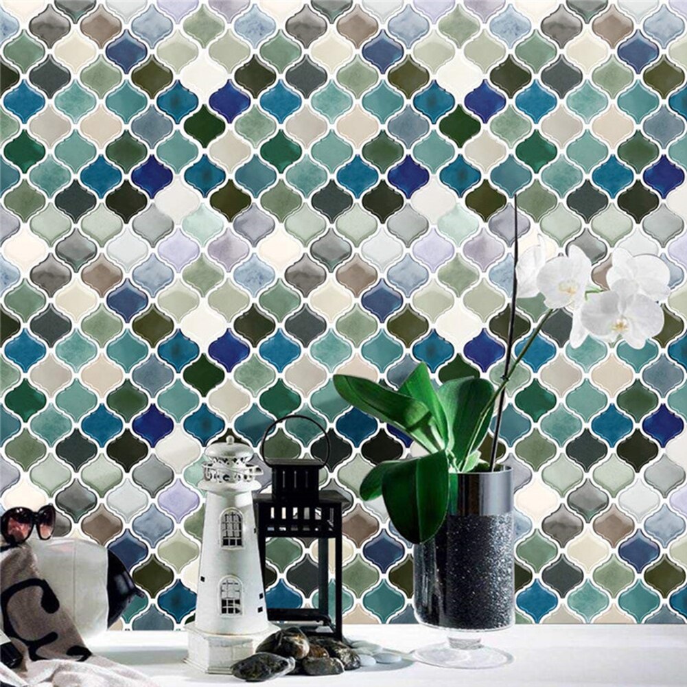 3D 25.4cm/10in Mosaic Tile Sticker Removable Wallpaper Tile Self Adhesive Wall Tiles For Kitchen Backsplash Bathroom DIY Decor