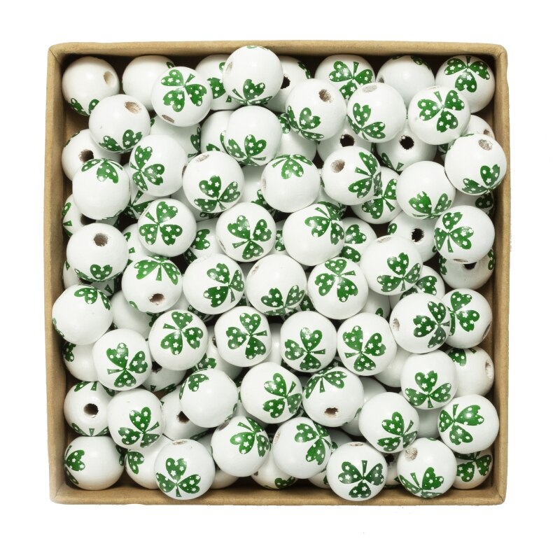 16mm Round Clover Spacer Beads Leaves Wooden Beads Children&#39;s Wooden Beads Tassel Wooden Bead String Diy Accessories: Clover