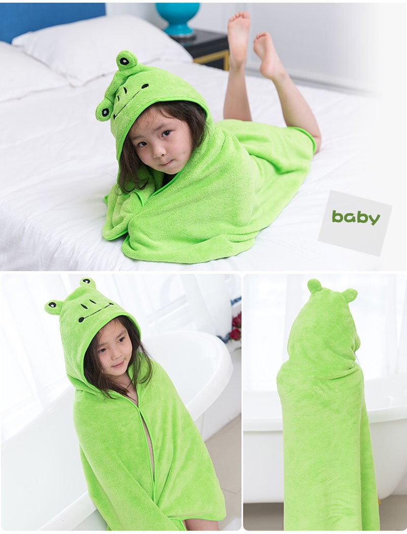 Forskellige farver af blød sød tegneserie baby med en hætte badehåndklæde for at give barnet en god søvn comfoetable badehåndklæde: Grøn