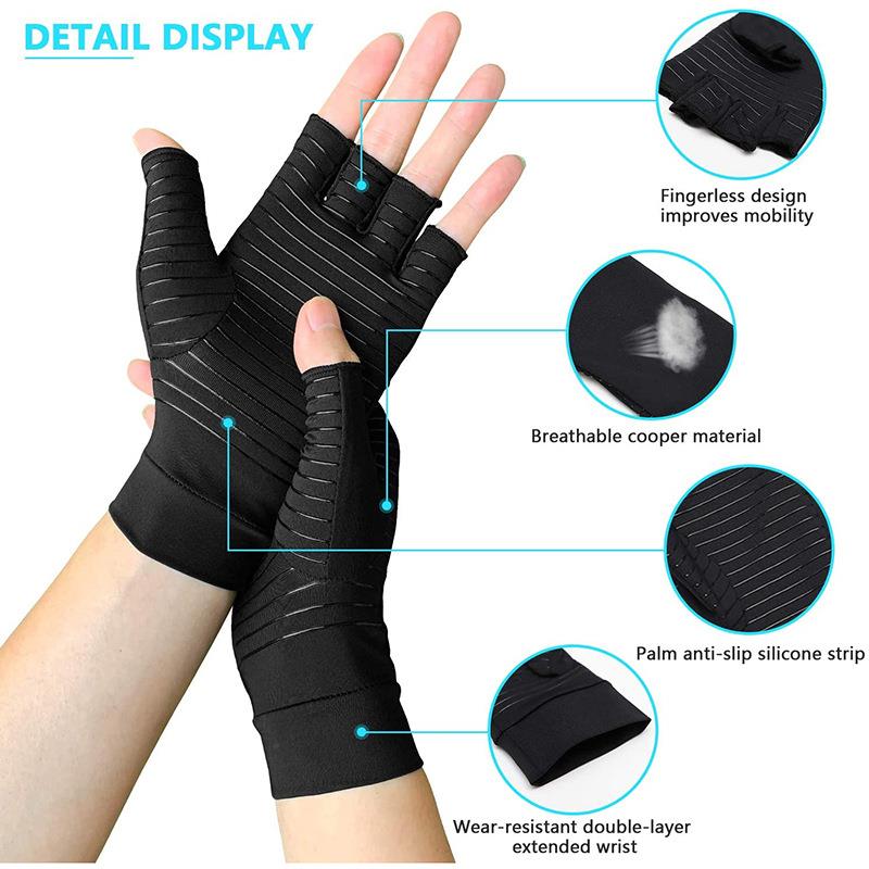 Gants de Compression en cuivre pour l&#39;arthrite, 1 paire, attelle de poignet, soulagement de la douleur des doigts, Support en Fiber de cuivre, gants de thérapie antidérapants