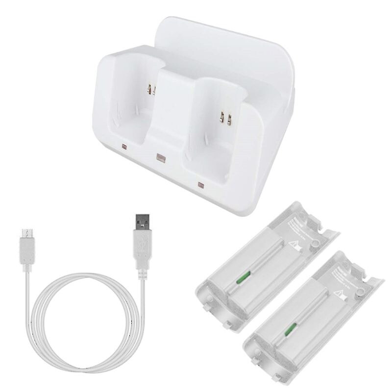 Oplaadstation dockstandaard oplader voor wii afstandsbediening voor wii u gamepad met batterijen en usb oplaadkabel: Wit