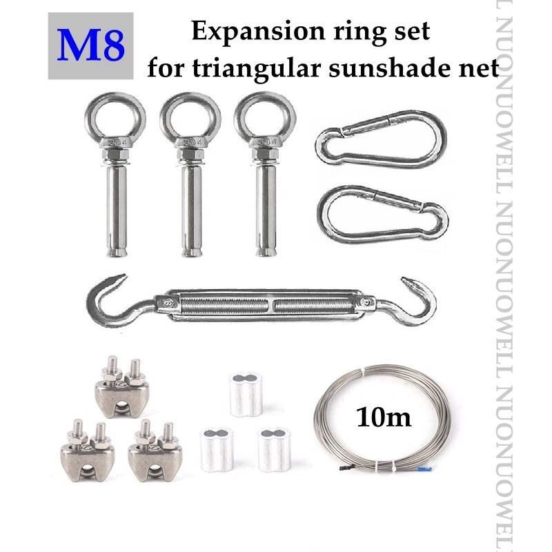 M6 M8 Stainless Steel Awning Fixing Accessories Diamond Door Buckle Spring Triangles and quadrangles Fixing Tents Sunshade Nets: Set1 triangle M8