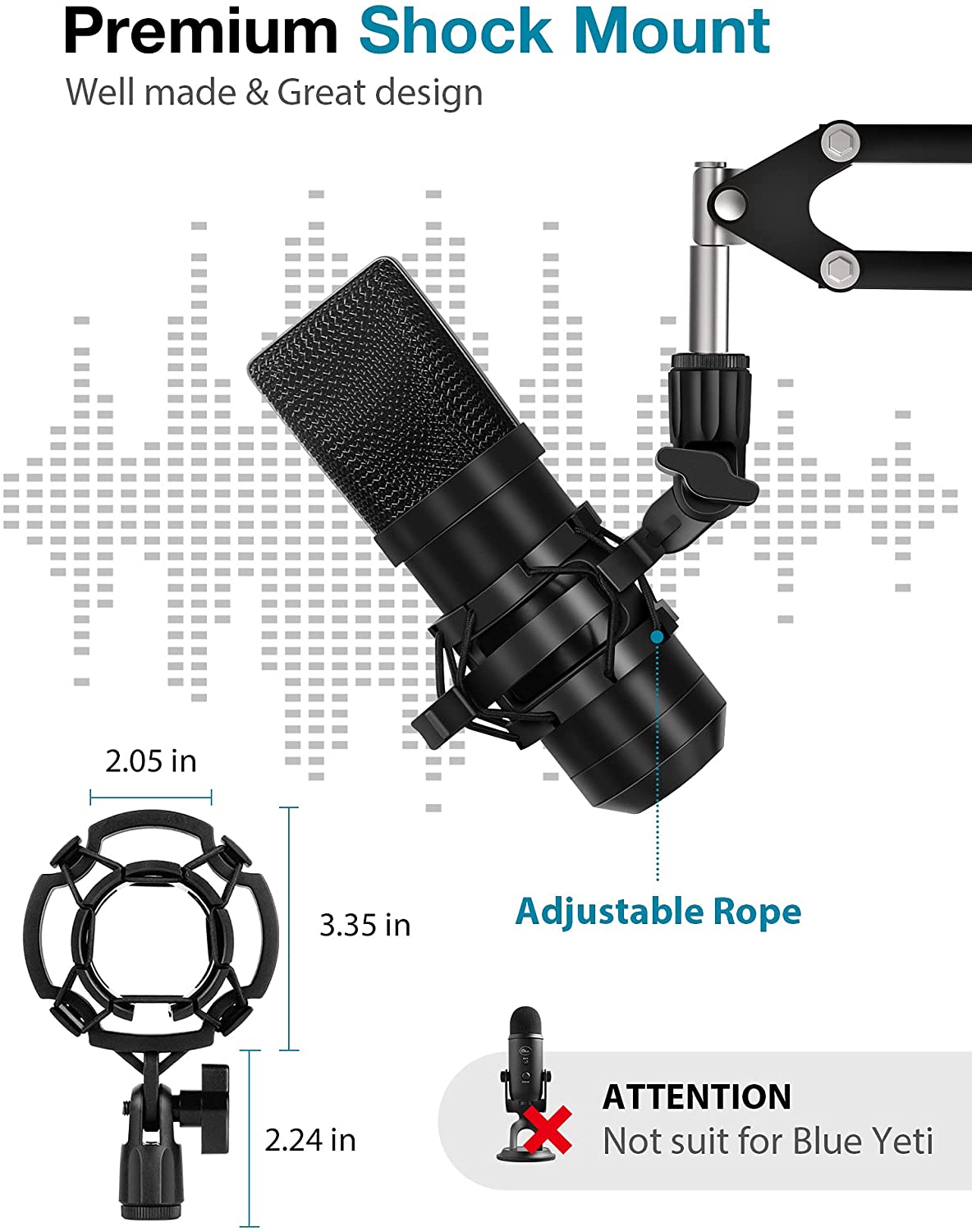 Support de Microphone pour Blue Yeti, bras de ciseaux à flèche de Suspension réglable avec adaptateur de vis de 3/8 à 5/8 pouces, support antichoc