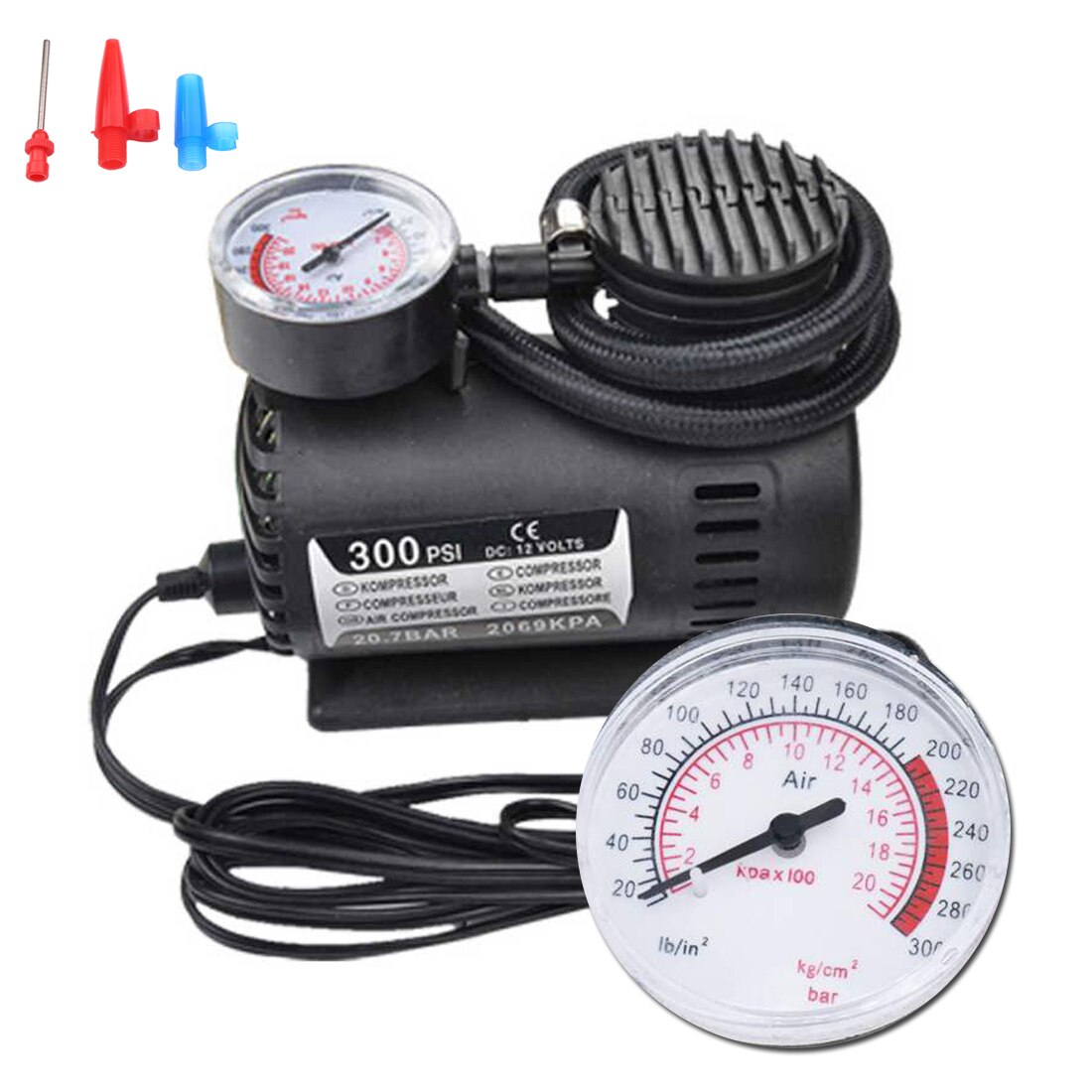 Portable 300 PSI Digital Tire Pump Auto Air Compressor Car Tire Inflator with Pressure Gauge for Car Bicycle Ball Rubber Dinghy