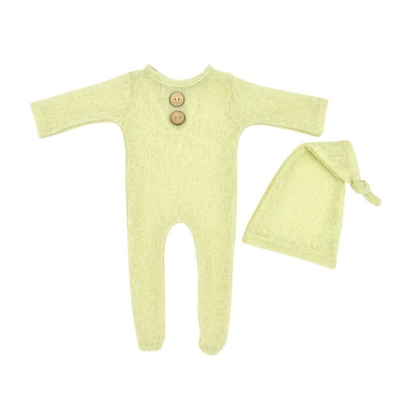 Mohair – barboteuse pour bébé, ensemble de 2 pièces, accessoires de photographie pour -nés, body en laine tricotée, P31B