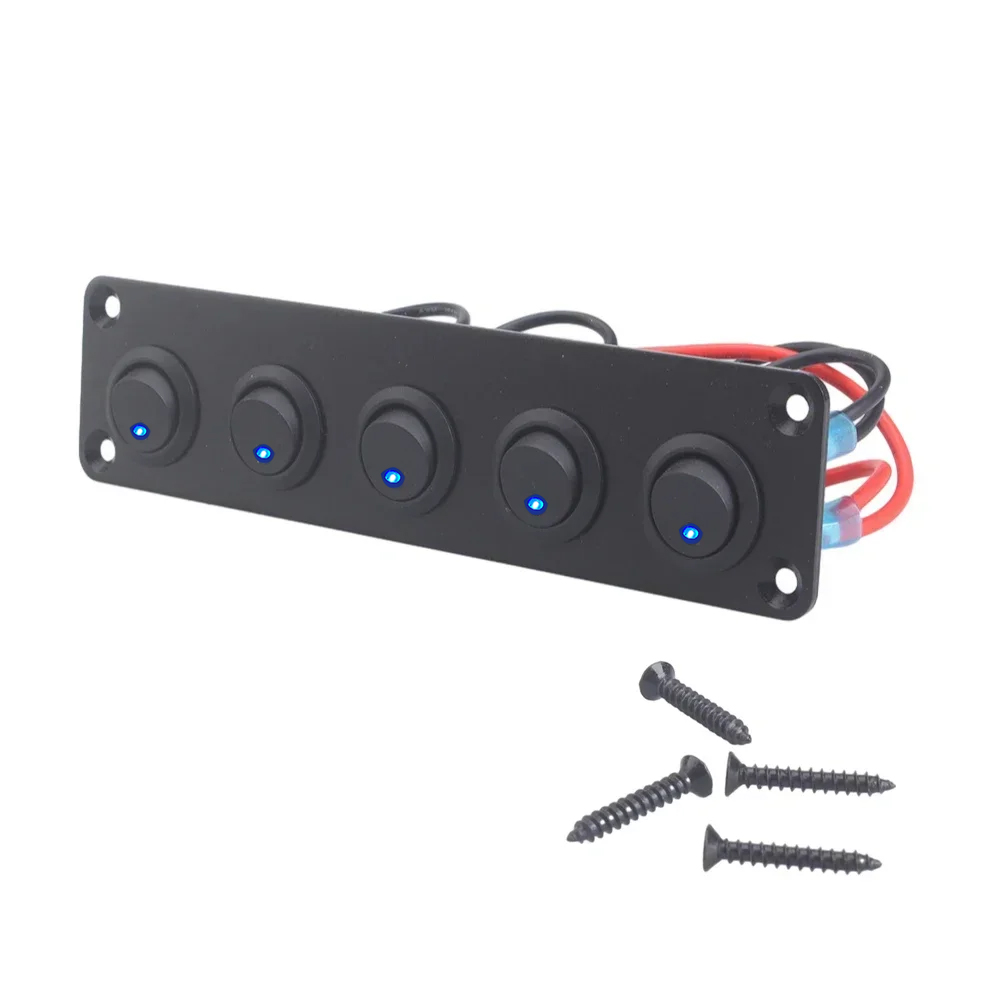 Panel de interruptor de palanca Universal de 12V, 1-5 entradas, USB, para coche, barco, camión, RV marino, accesorios de estilo LED azul, interruptor basculante marino: Negro