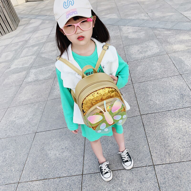 Børn lille rygsæk pung søde piger sommerfugl skoletaske til børn pige paillet skole rygsæk tasker