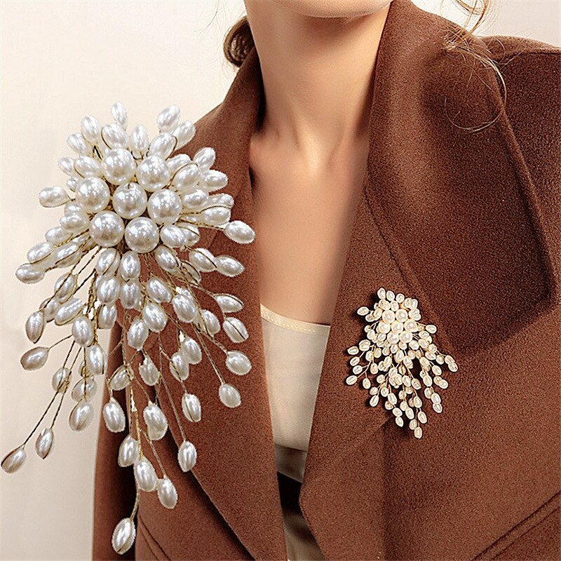 Broches ovales pour femmes, bijoux, broches en branches de perles, nouvelle tendance, grande fête, de noël,