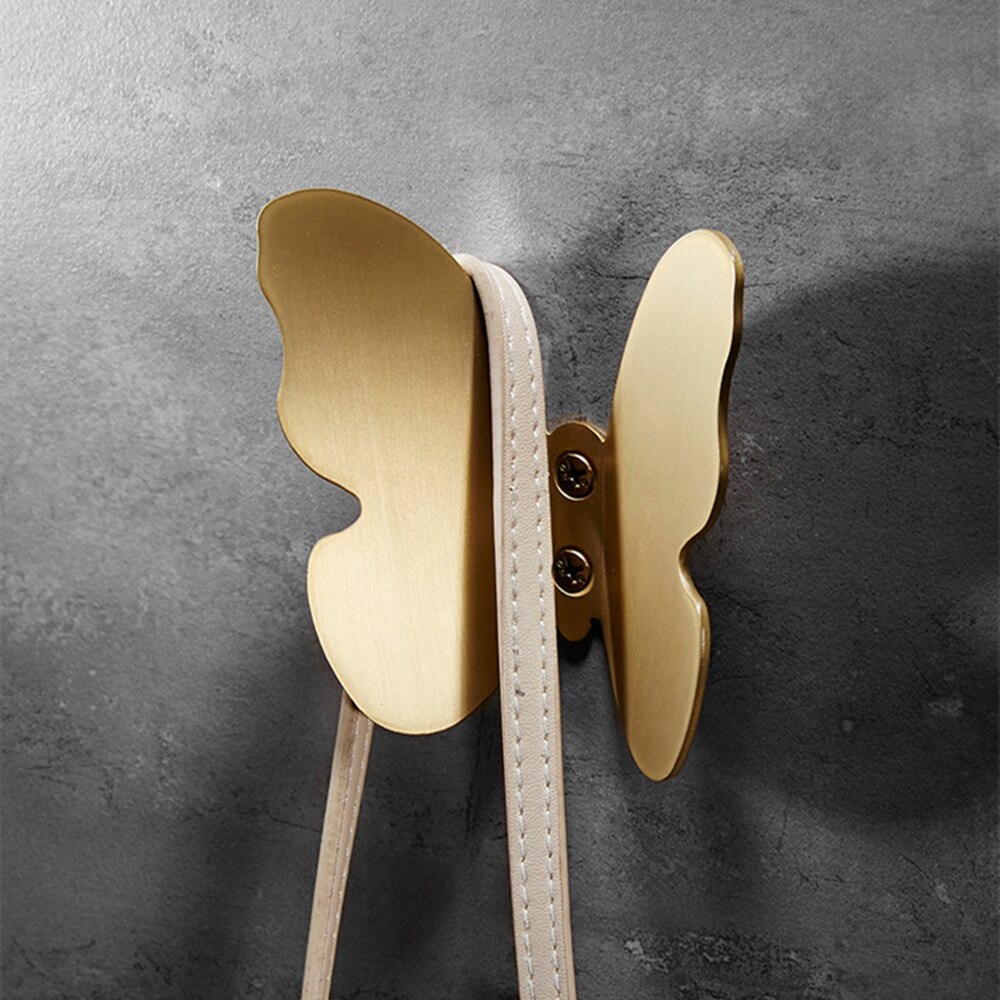 1PC Modern Style Golden Butterfly Coat Hook Double Hook Wall Mounted Hanging Heavy Duty Screw Wall Hook Home Bath Towel Hangers