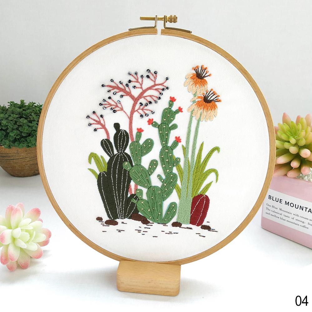 Cotton Cross Stitch Embroidery Kit DIY Cactus Heart Love Flowers Embroidery Kit Handcraft Painting Embroidery Hoop Home Decor: 04