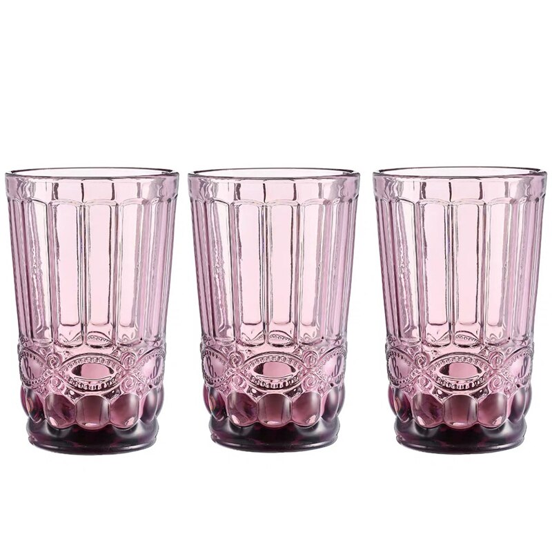 Vasos para beber, copas para jugos, Whisky, Bar, hogar, boda, 350ml, leche, café, en relieve, vasos de vidrio para bebidas, 3 unids/lote: Rosa