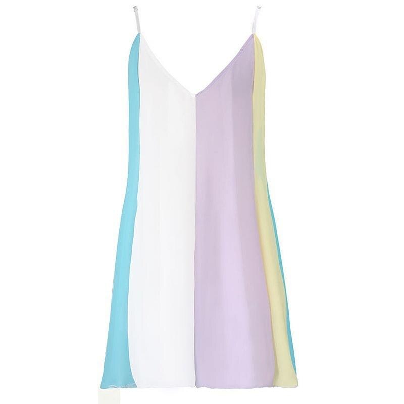 Vestido playero de gasa sin mangas para mujer, vestido playero con tirantes y cuello de pico, con costuras de bloque de Color, para verano