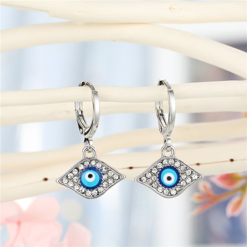 1 Paar Hart Evil Eye Hoepel Oorbellen Voor Vrouwen Sieraden Mode Eenvoudige Shiny Turkse Eye Fatima Hand Geometrische Cirkel oorbellen: Blue Zinc Plated