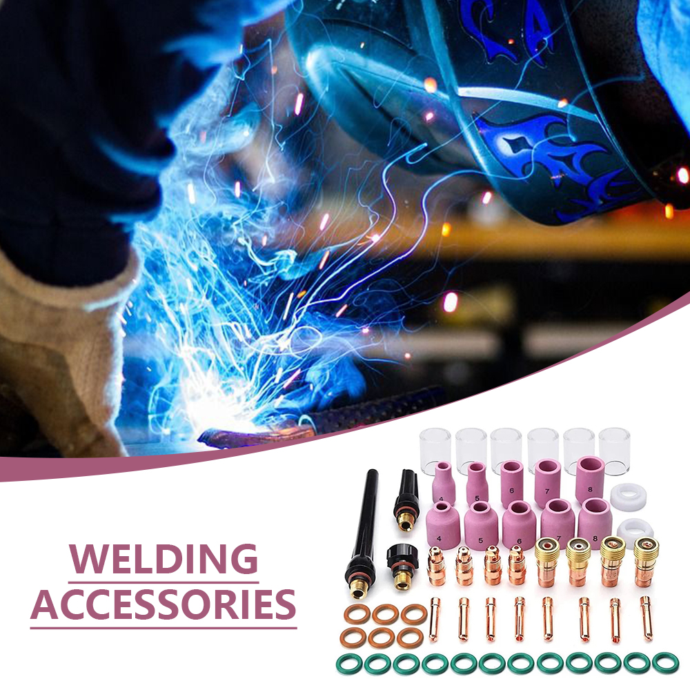 Kit de accesorios para soplete de soldadura TIG, boquilla de alúmina, lente de Gas rechoncho, Kit de taza Pyrex 10 para herramientas TIG WP-17/18/26, 55 Uds.