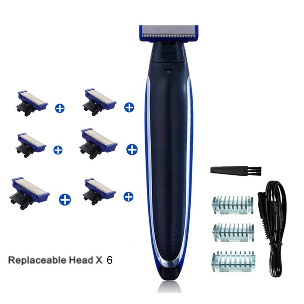 USB Rechargeable Men Shaver Edged Razor Nose Hair Trimmer Multifunction Trims Full Kit Shaver: shaver head X 6