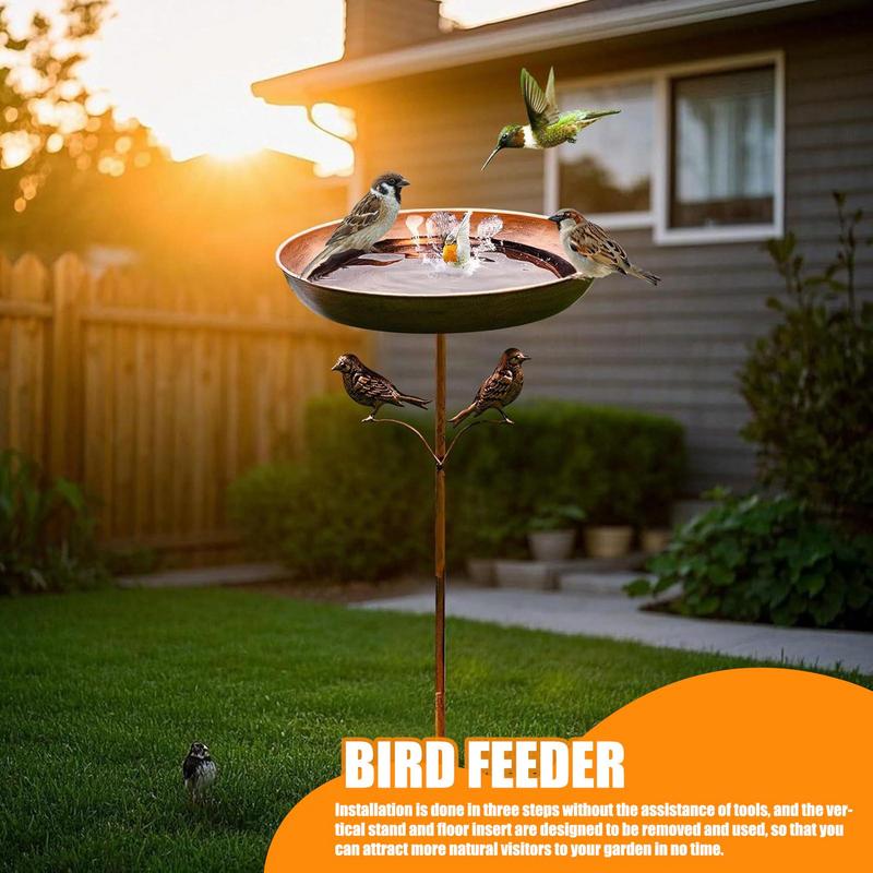 Vogelbecken für den Außenbereich, Metall-stehender Garten-Vogelbad-Schüssel, Metall-Vogelbad-Futterspender, rostfrei, 32 Zoll hoch, für Garten, Terrasse, Hof