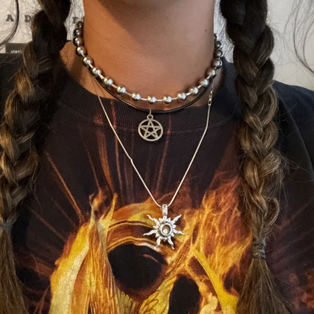 Grunge Y2K declaración de gran tamaño 10mm cadena de bolas gargantilla collar plateado hecho a mano gótico Unisex hombres mujeres joyería gruesa