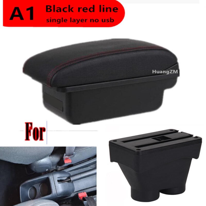 Universel Bil Armlæn Boks - ABS & Læder - 43x15x15cm - til Peugeot 208: En sort rød linje